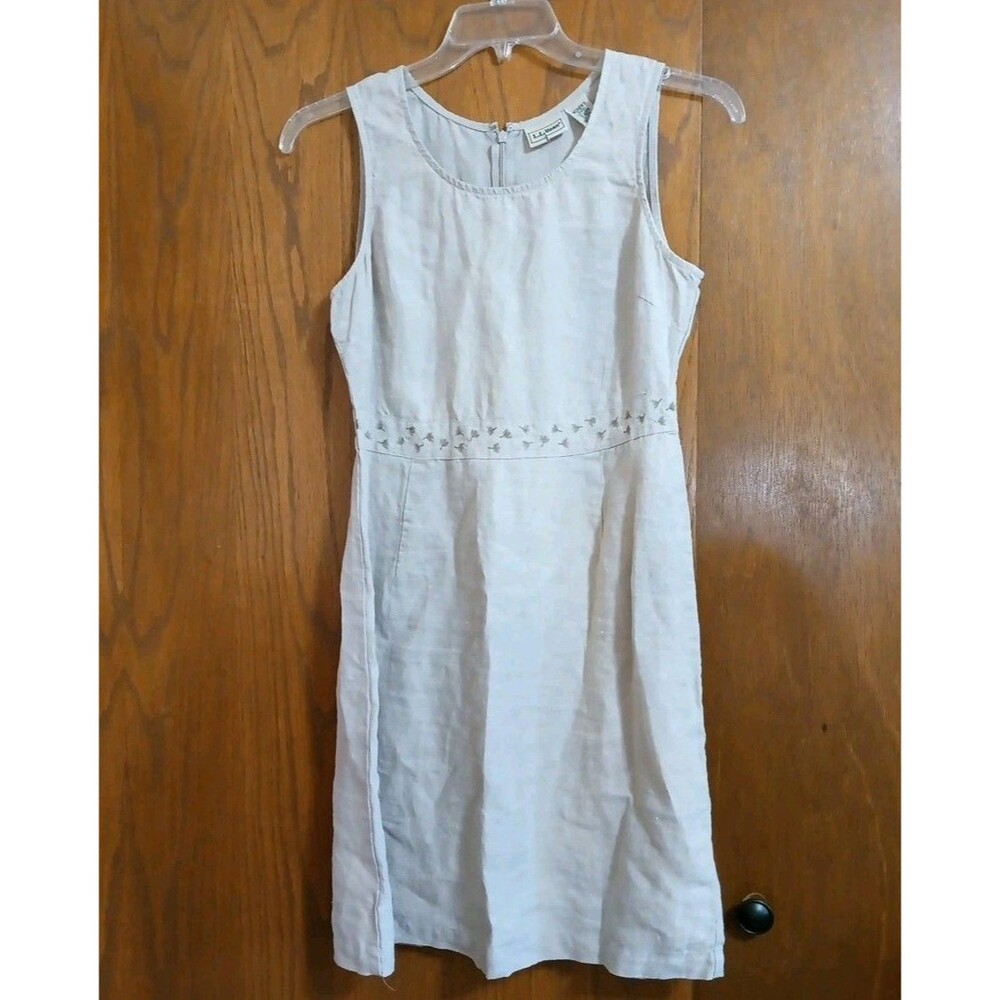 LL Bean Sz 8 Reg Dress 100% Linen Shift Sleeveless‎ Natural